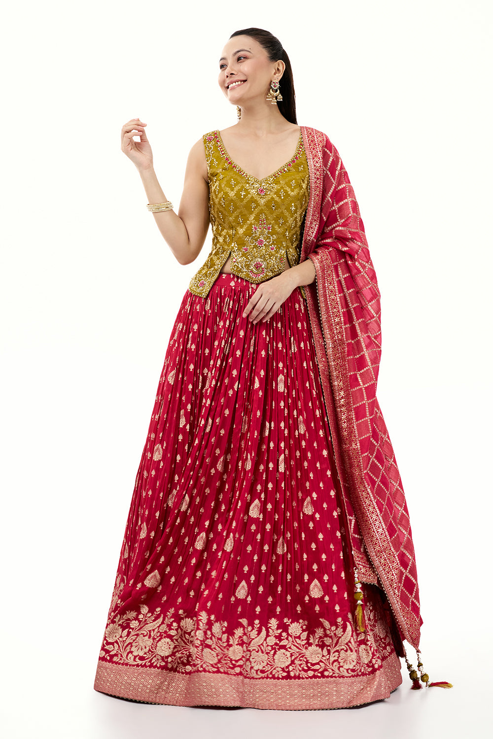 Rani Pink Brocade Lehenga with Resham and Sequin Work