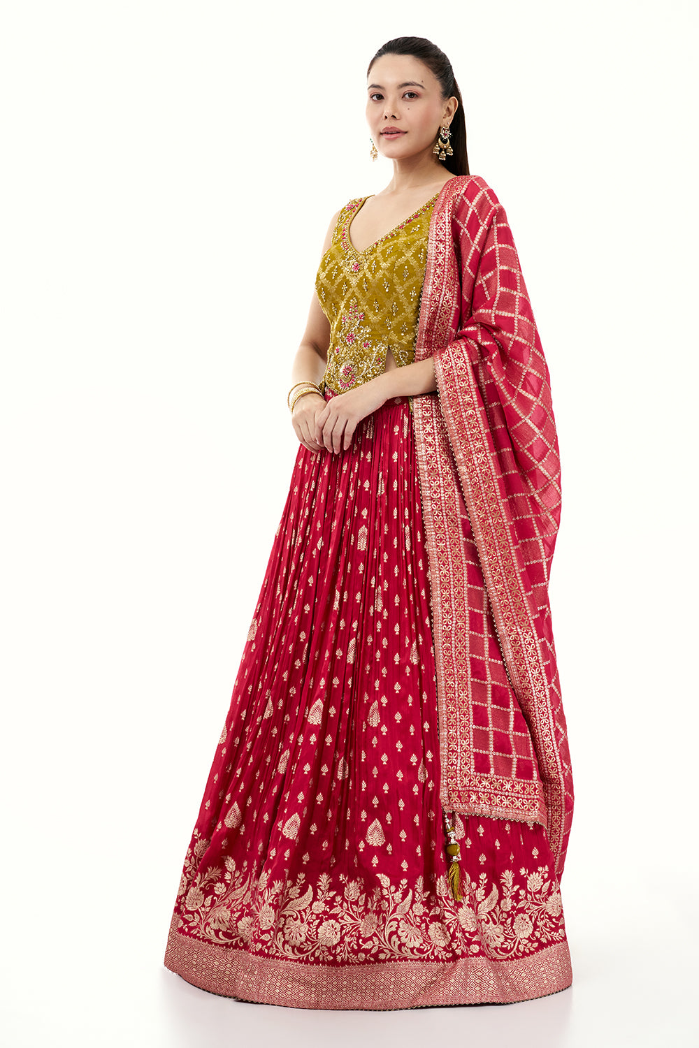 Rani Pink Brocade Lehenga with Resham and Sequin Work
