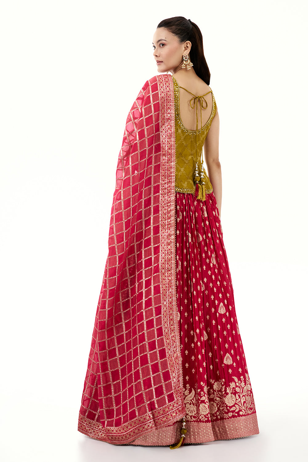 Rani Pink Brocade Lehenga with Resham and Sequin Work