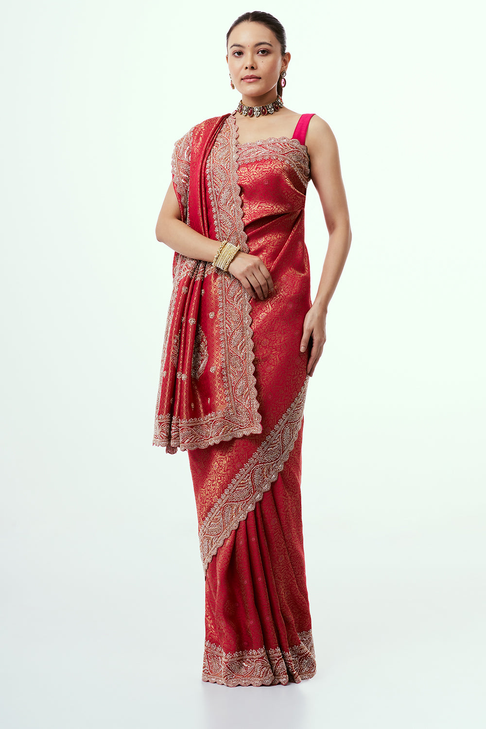 Rani Pink Brocade Silk Saree with Zari Work
