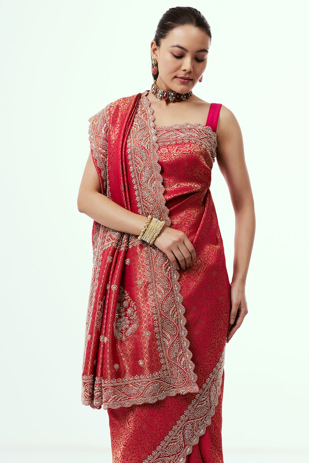 Rani Pink Brocade Silk Saree with Zari Work