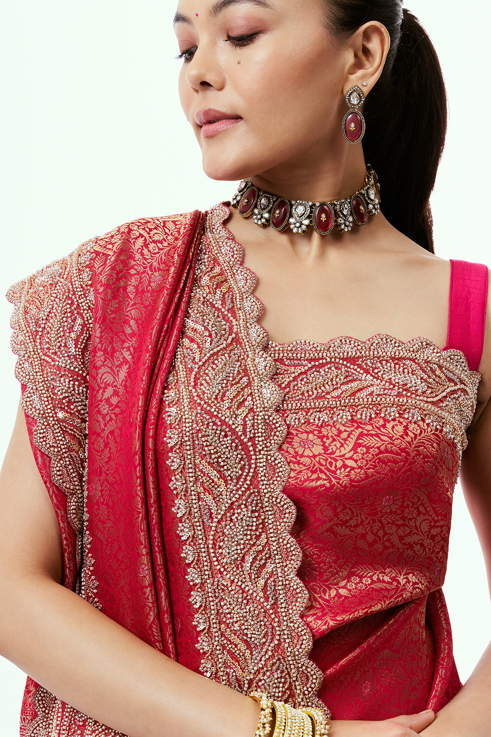 Rani Pink Brocade Silk Saree with Zari Work