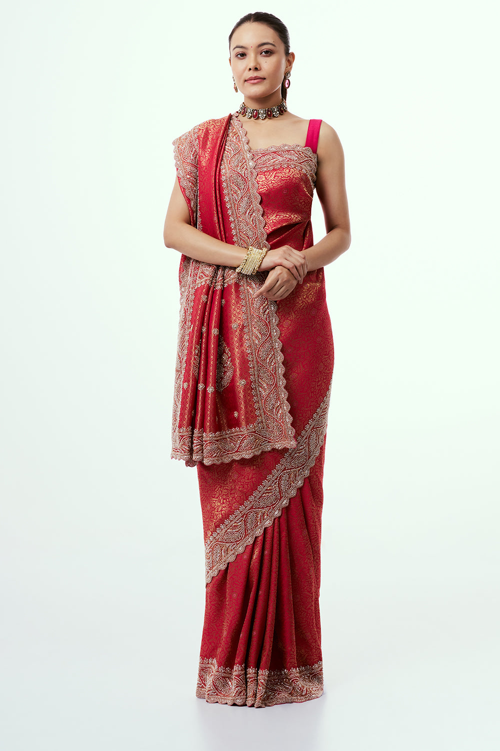 Rani Pink Brocade Silk Saree with Zari Work