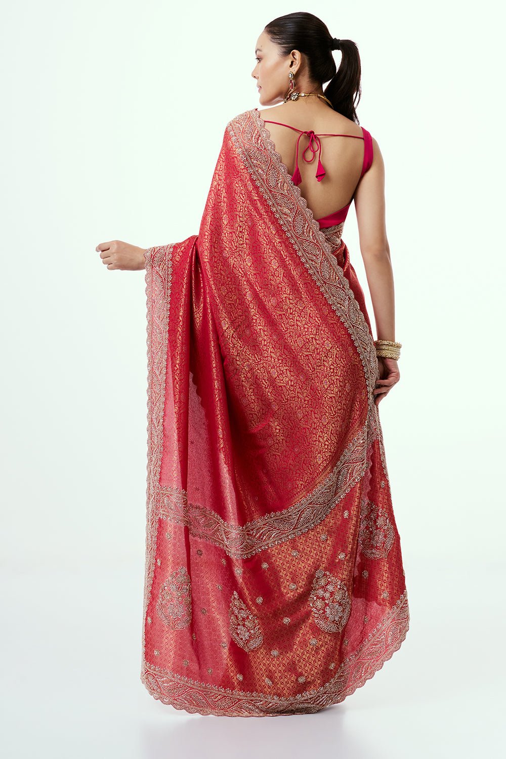 Rani Pink Brocade Silk Saree with Zari Work