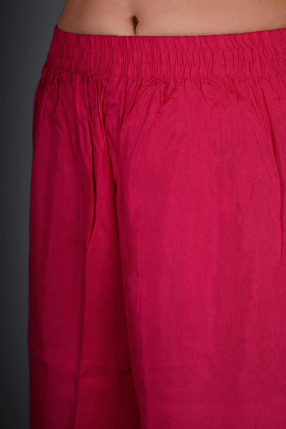Rani Pink Chinon Kurta Set with Banarasi-Inspired Weaving