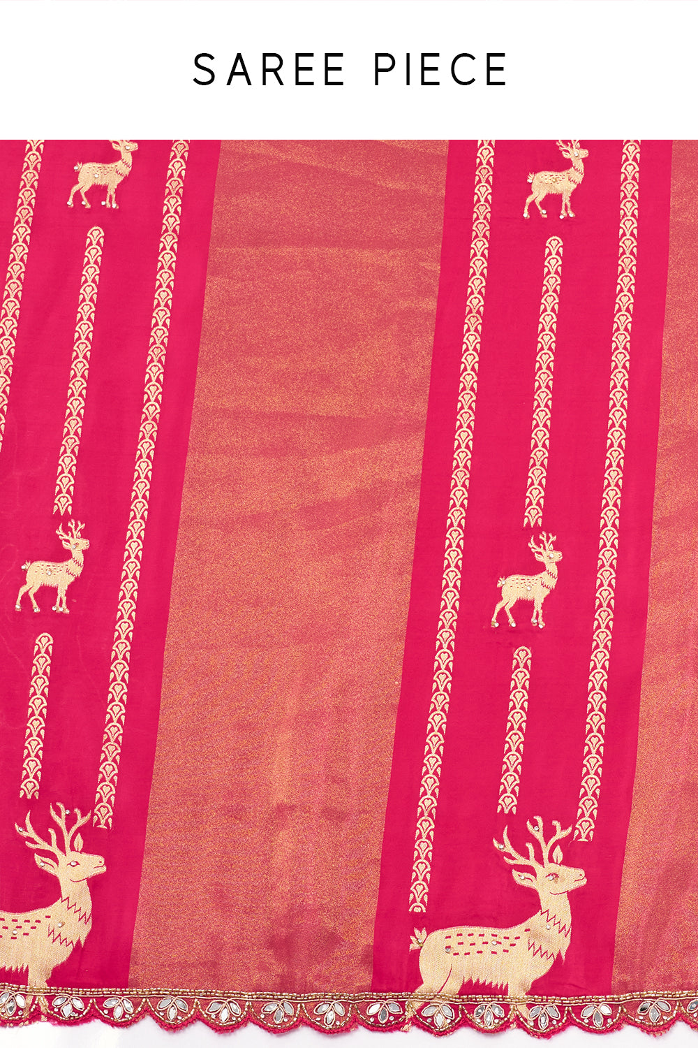 Rani Pink Crepe Brocade Woven Saree with Mirror and Cutdana Work