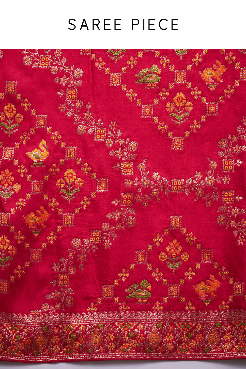 Rani Pink Dola Silk Patola Print Saree with Unstitched Blouse