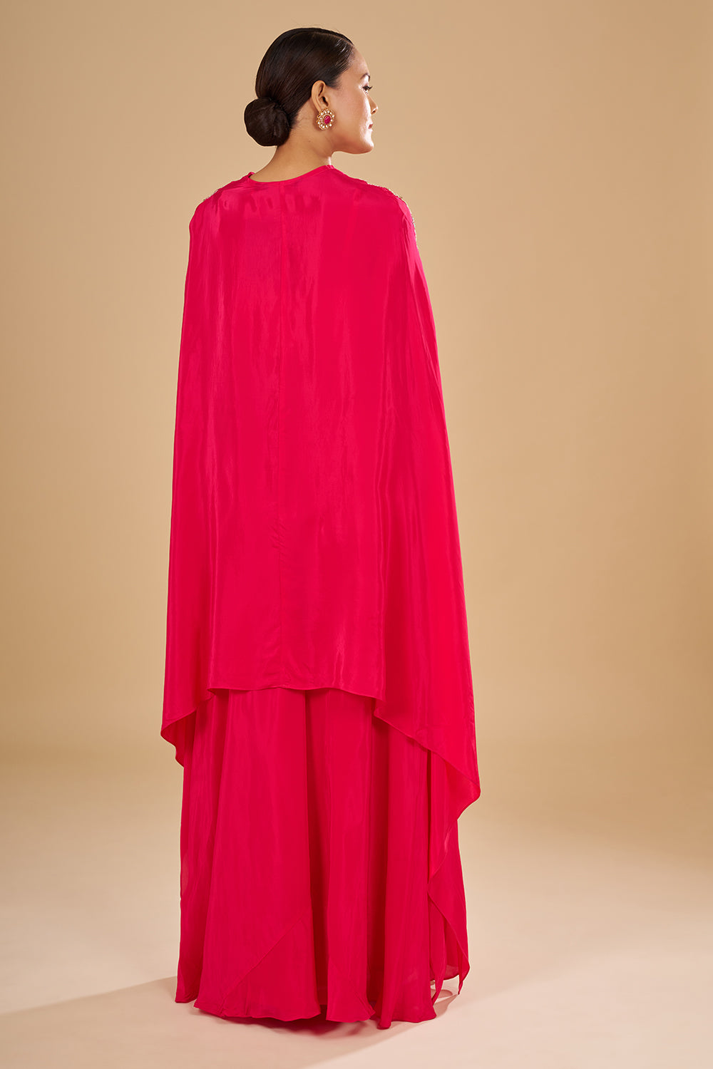Rani Pink Embroidered Cape Sharara Set with Thread Embroidery