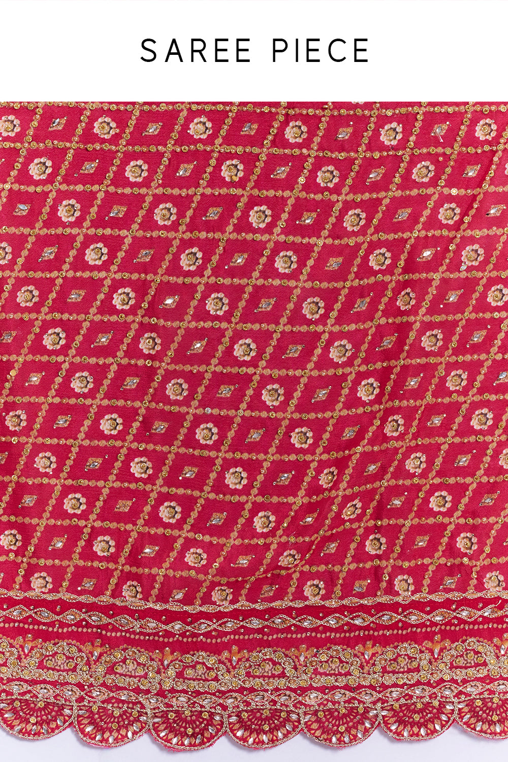 Rani Pink Georgette Embellished Saree And Stitched Blouse