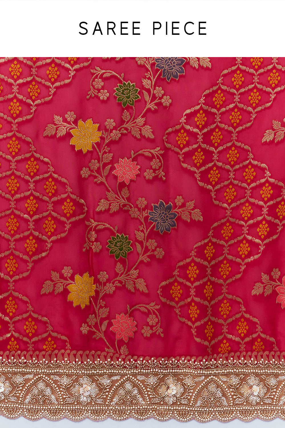 Rani Pink Georgette Saree with Scalloped Pearl Border