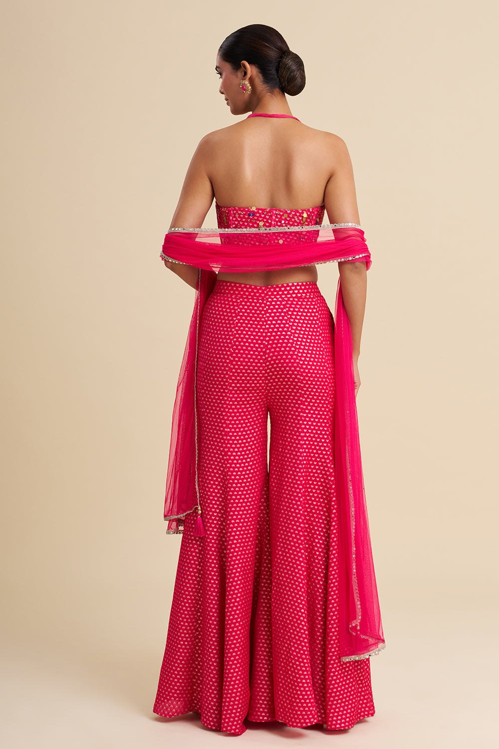 Rani Pink Georgette Sharara Set with Mirror Work
