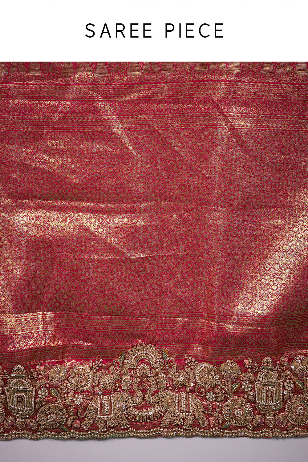 Rani Pink and Gold Banarasi Saree with Zardozi Work and Unstitched Blouse