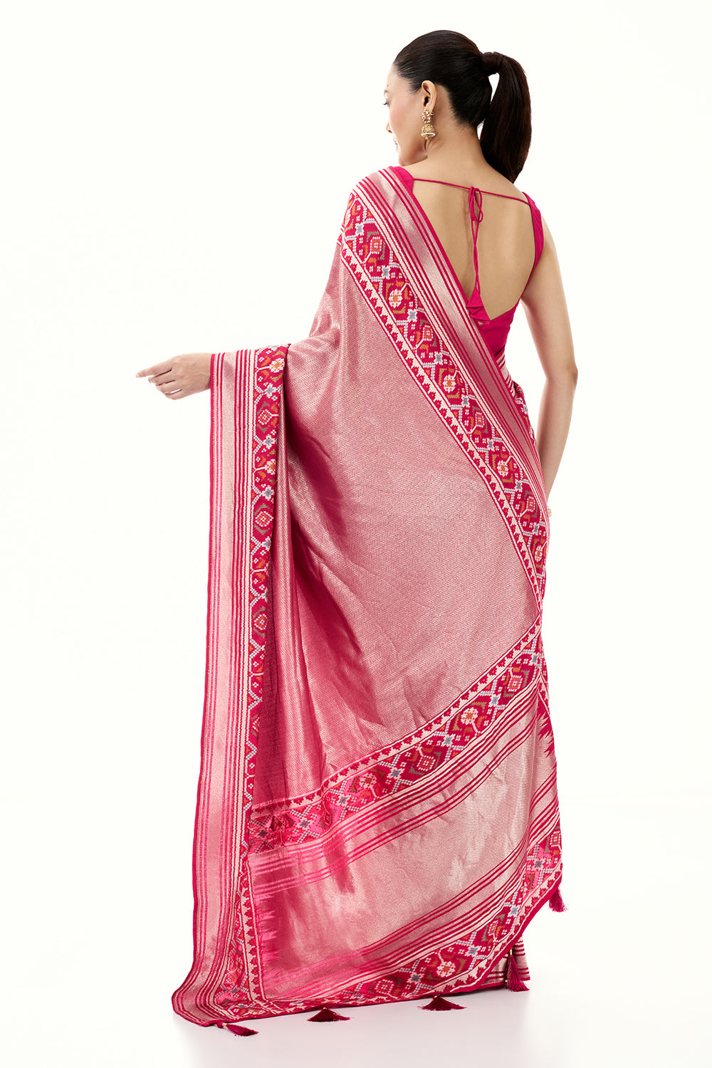 Rani Pink Jacquard Silk Woven Saree with Patola Border
