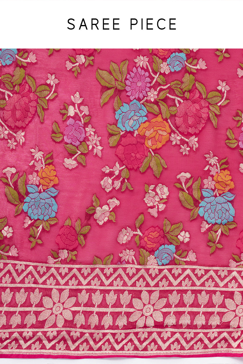 Rani Pink Khadi Georgette Woven Saree with Floral Designs