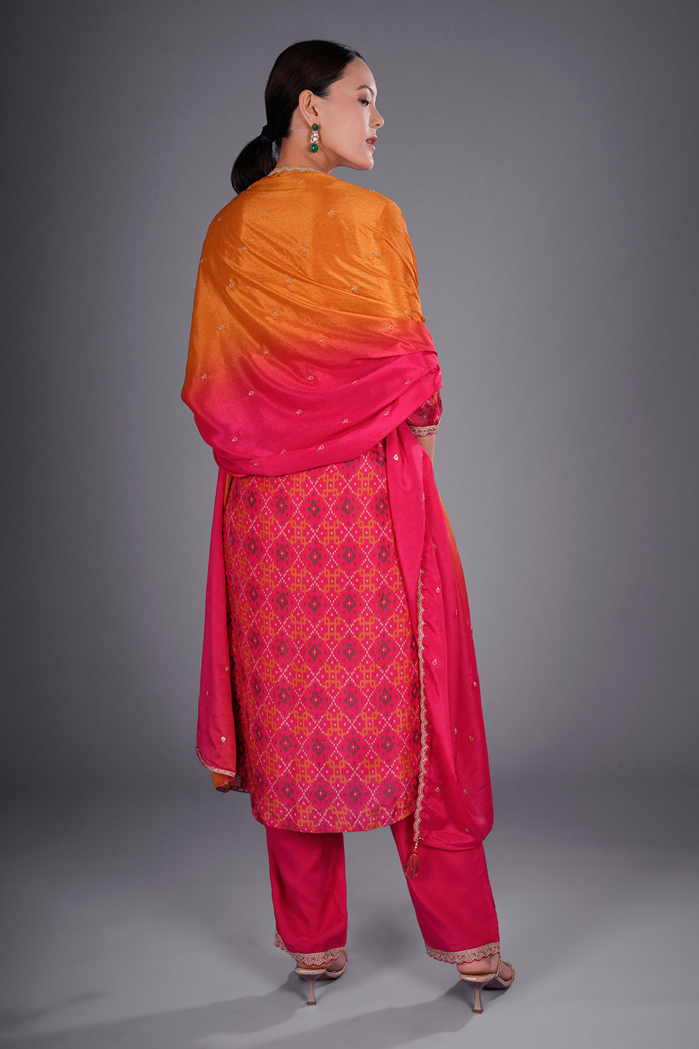 Rani Pink Patola Silk Kurta Set with Patola-Inspired Weaving
