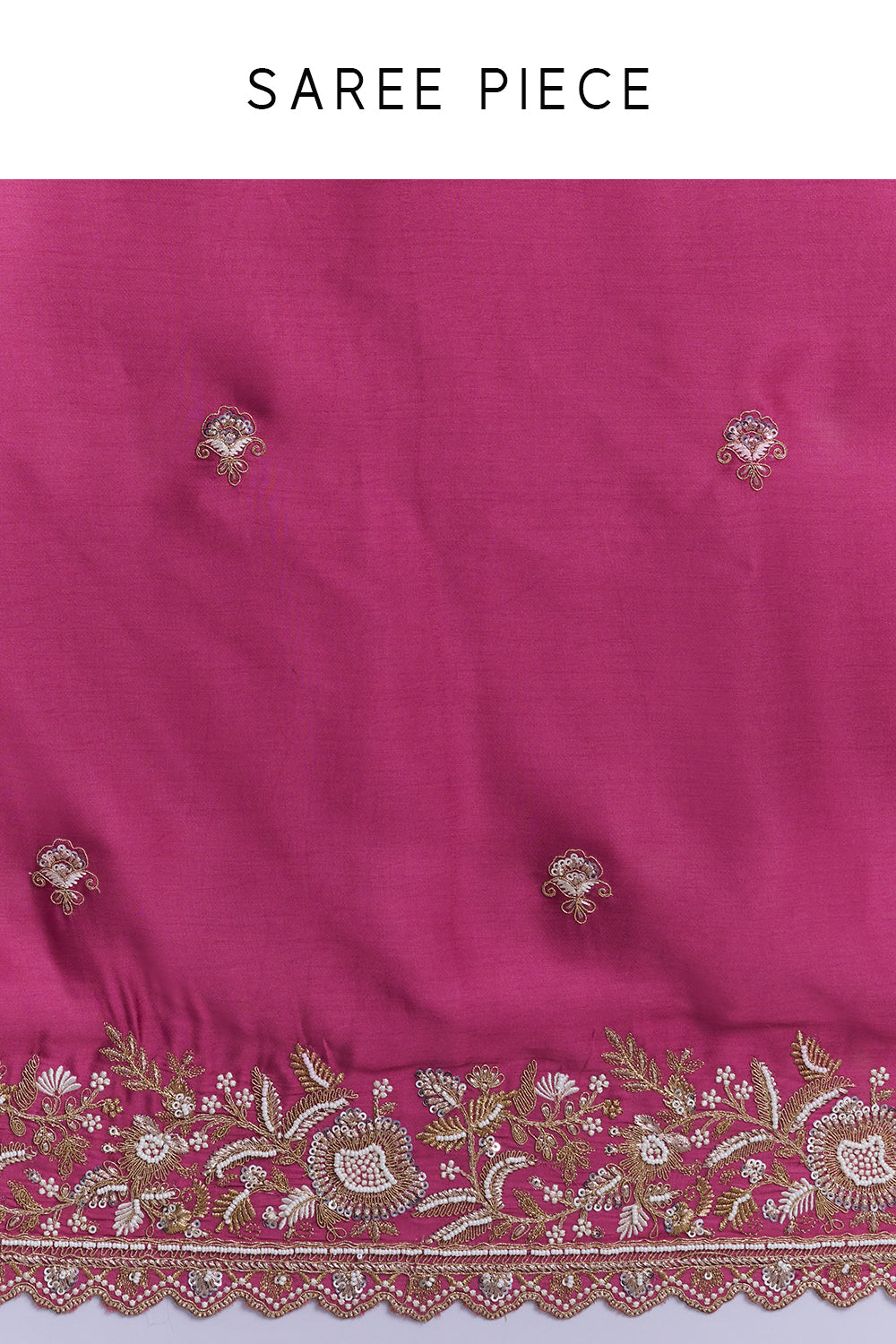 Rani Pink Pure Satin Saree with Zari Work And Stitched Blouse