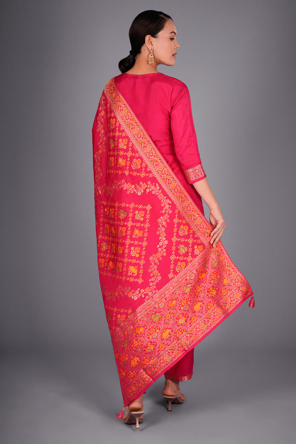 Rani Pink Pure Silk Banarasi Kurta Set with Resham and Dabka Embroidery