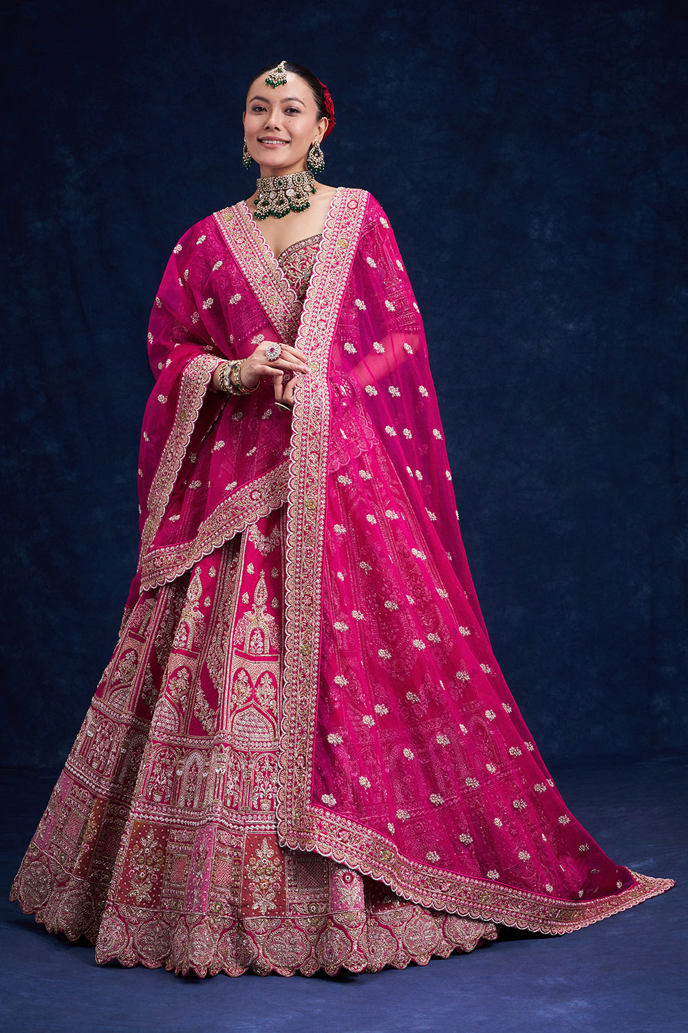 Rani Pink Raw Silk Bridal Lehenga with Cutdana and Resham Work