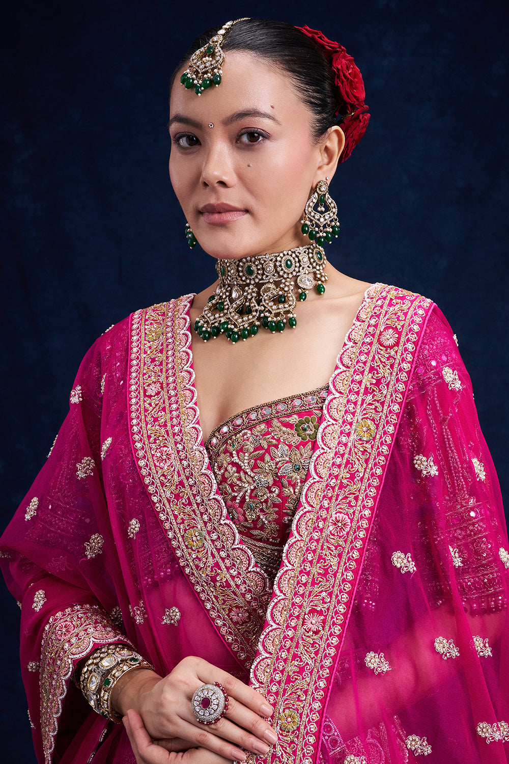 Rani Pink Raw Silk Bridal Lehenga with Cutdana and Resham Work