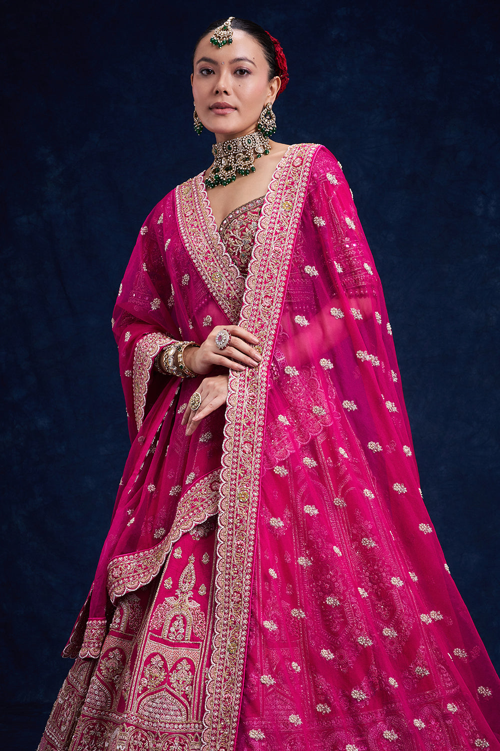 Rani Pink Raw Silk Bridal Lehenga with Cutdana and Resham Work
