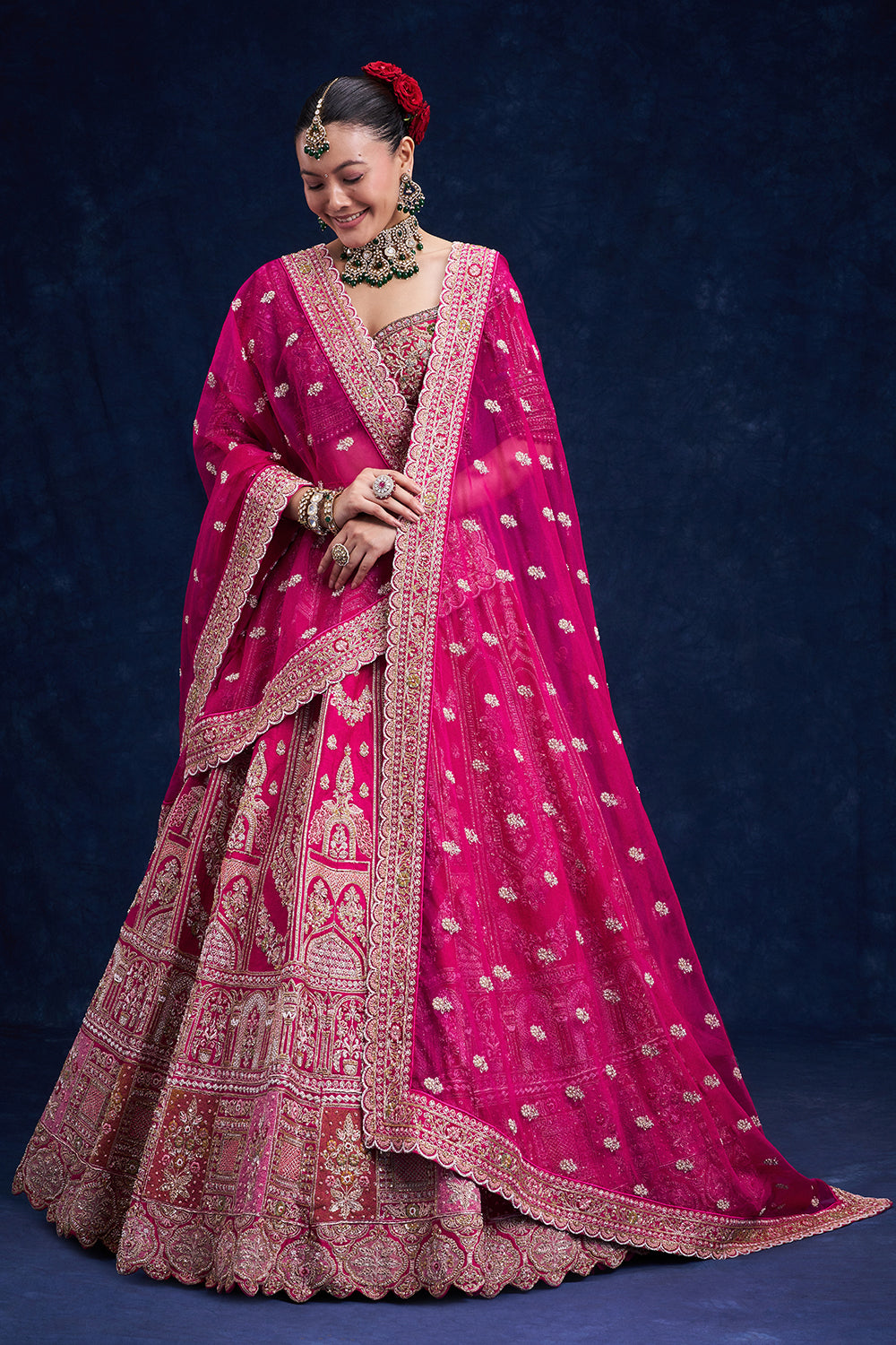 Rani Pink Raw Silk Bridal Lehenga with Cutdana and Resham Work