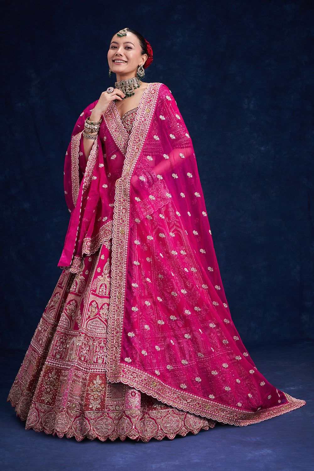Rani Pink Raw Silk Bridal Lehenga with Cutdana and Resham Work