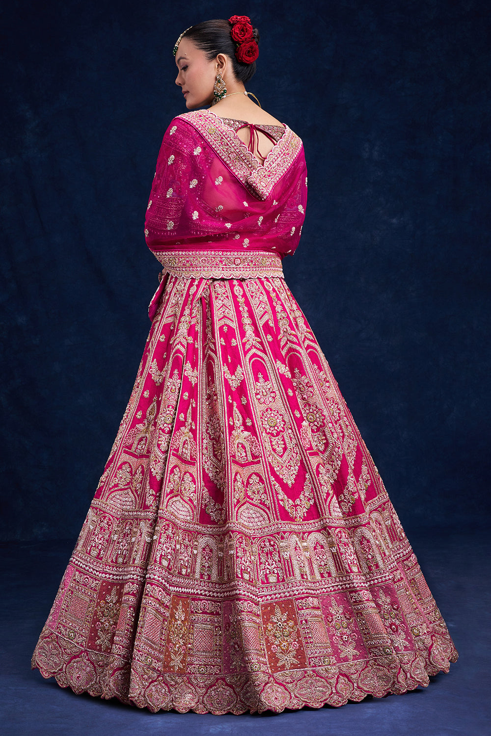 Rani Pink Raw Silk Bridal Lehenga with Cutdana and Resham Work