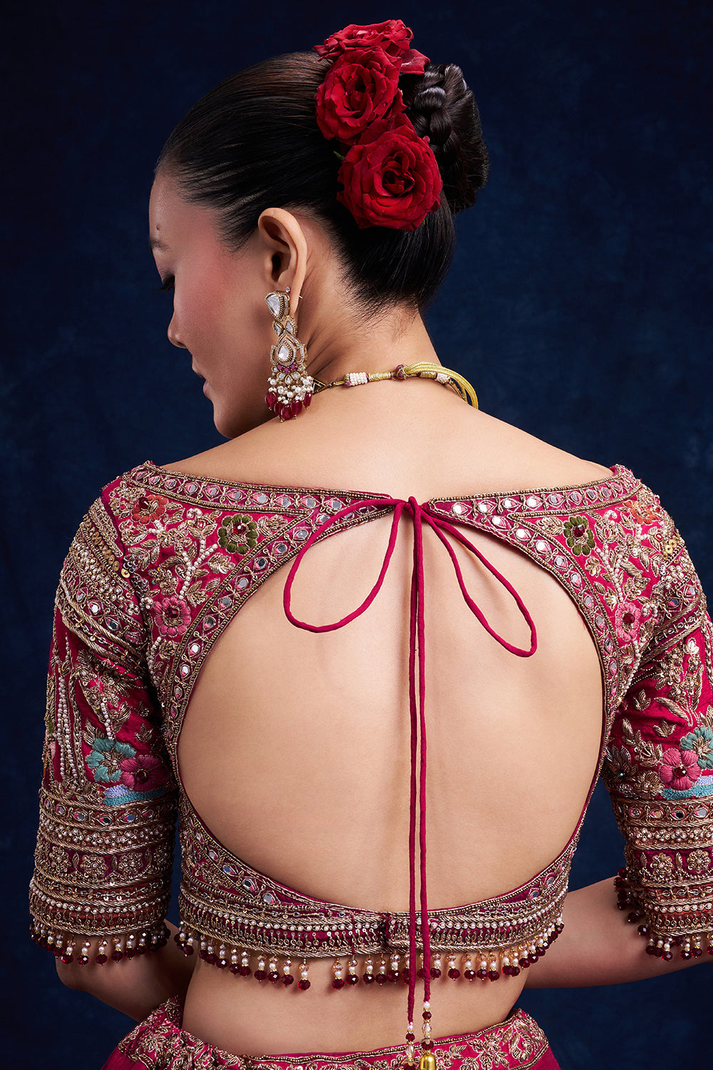 Rani Pink Raw Silk Bridal Lehenga with French Knot and Resham Work