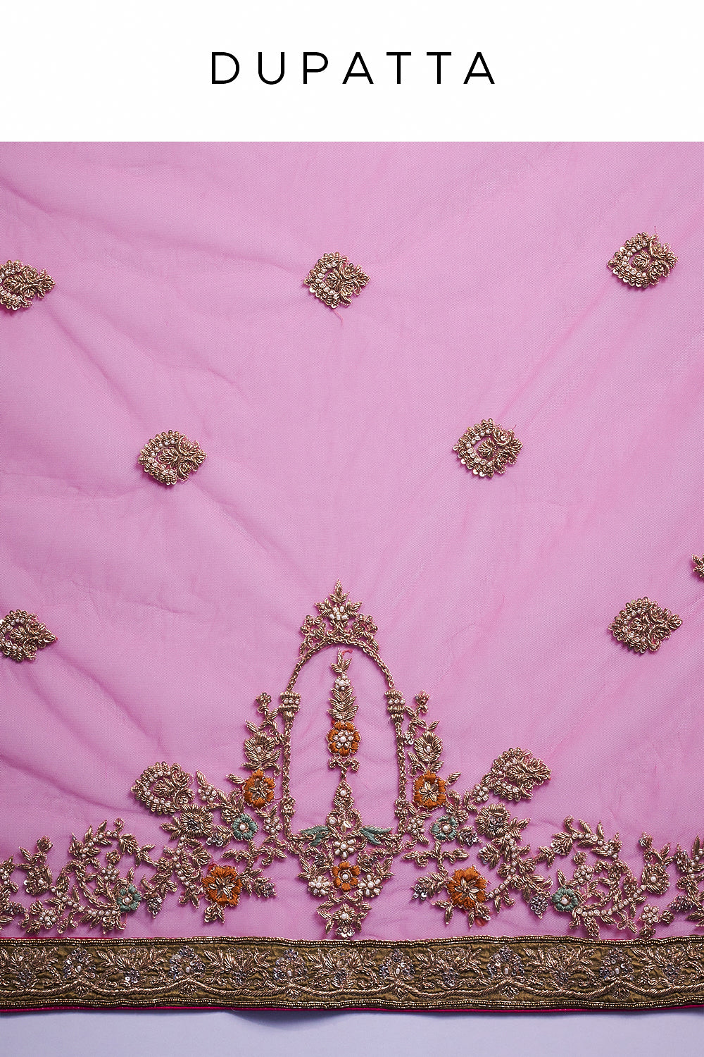 Rani Pink Raw Silk Bridal Lehenga with French Knot and Resham Work