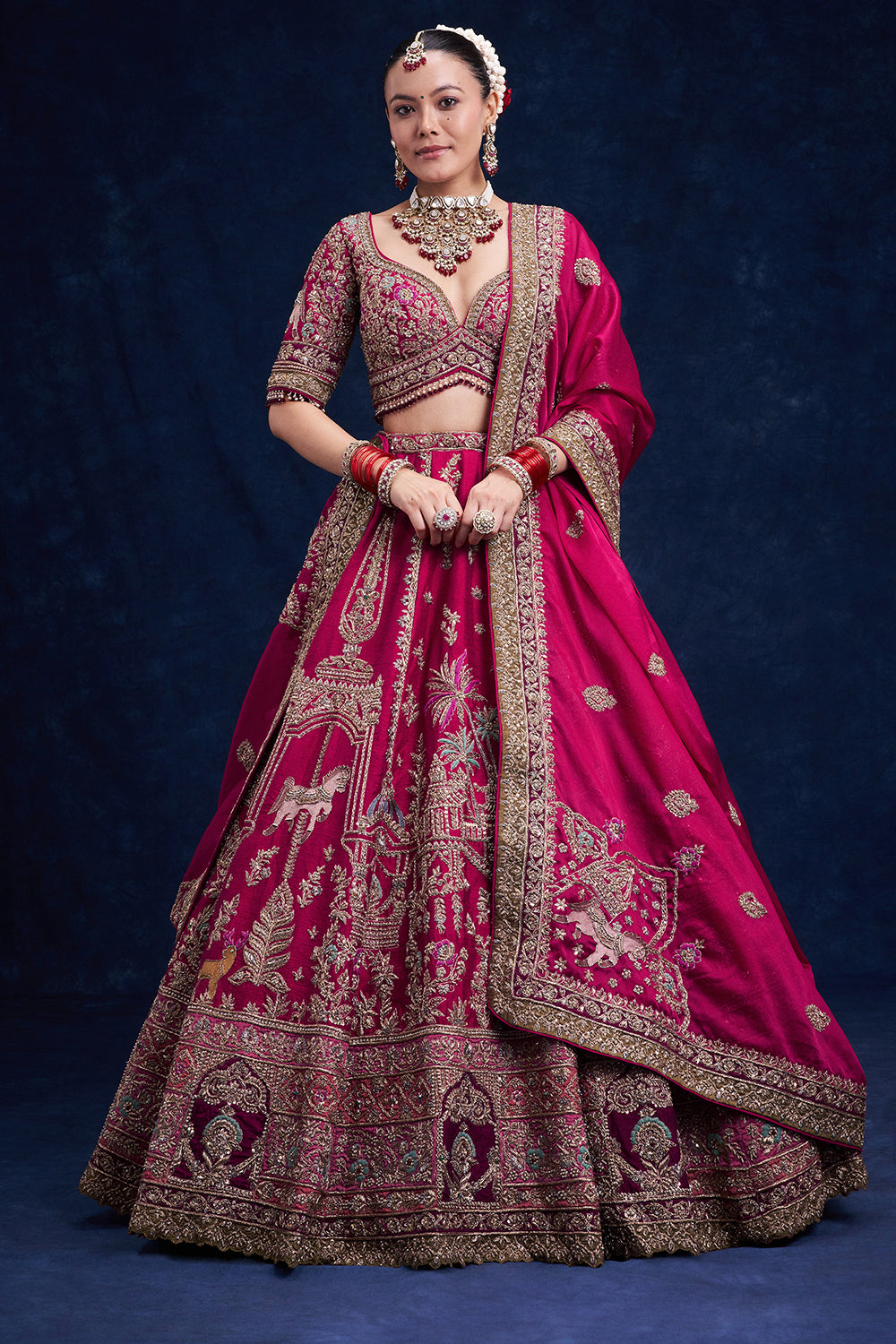 Rani Pink Raw Silk Bridal Lehenga with Regal Zardozi Work