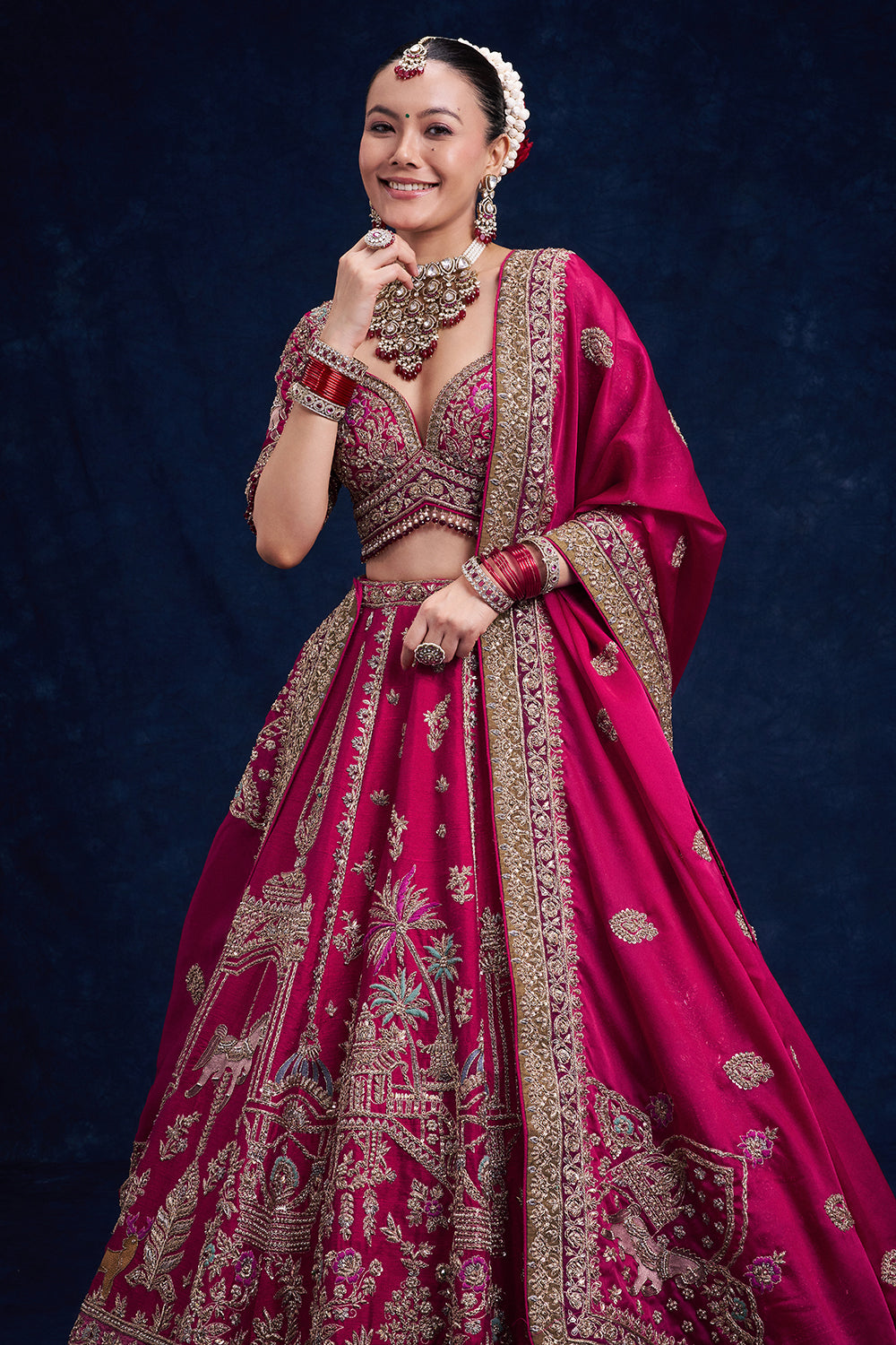 Rani Pink Raw Silk Bridal Lehenga with Regal Zardozi Work