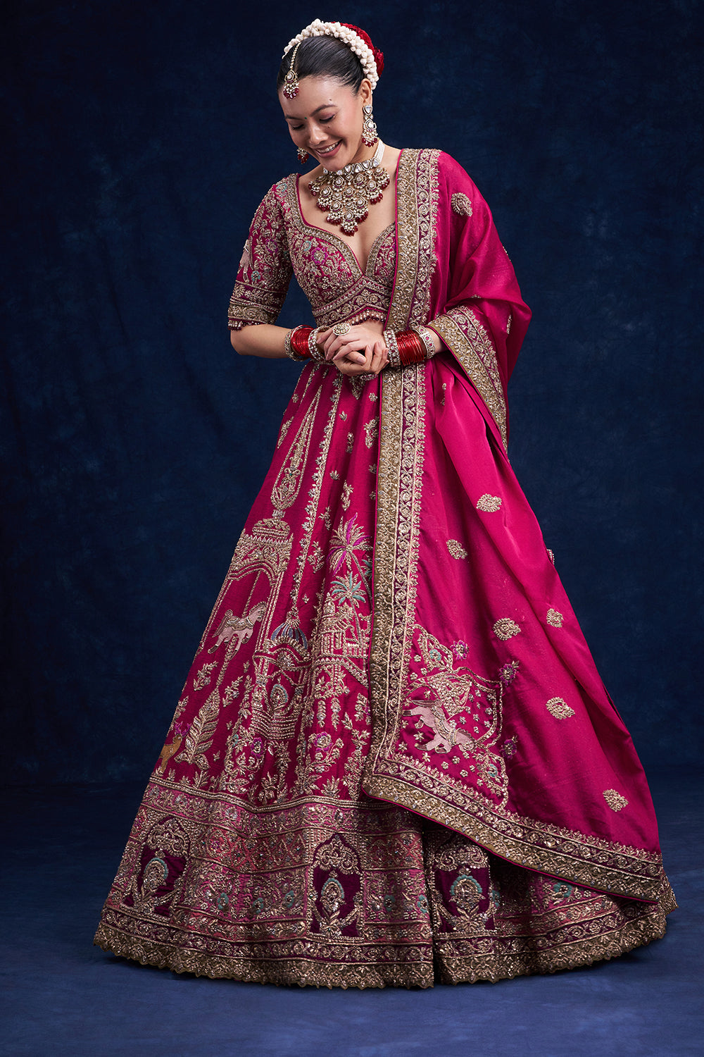 Rani Pink Raw Silk Bridal Lehenga with Regal Zardozi Work