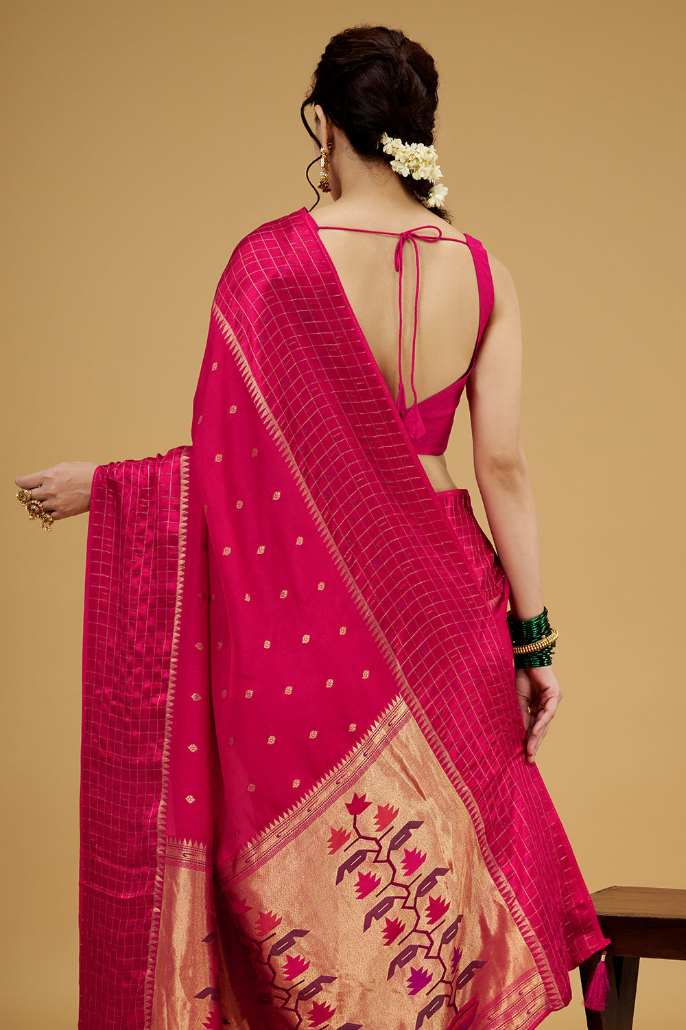 Rani Pink Satin Silk Saree with Zari Work
