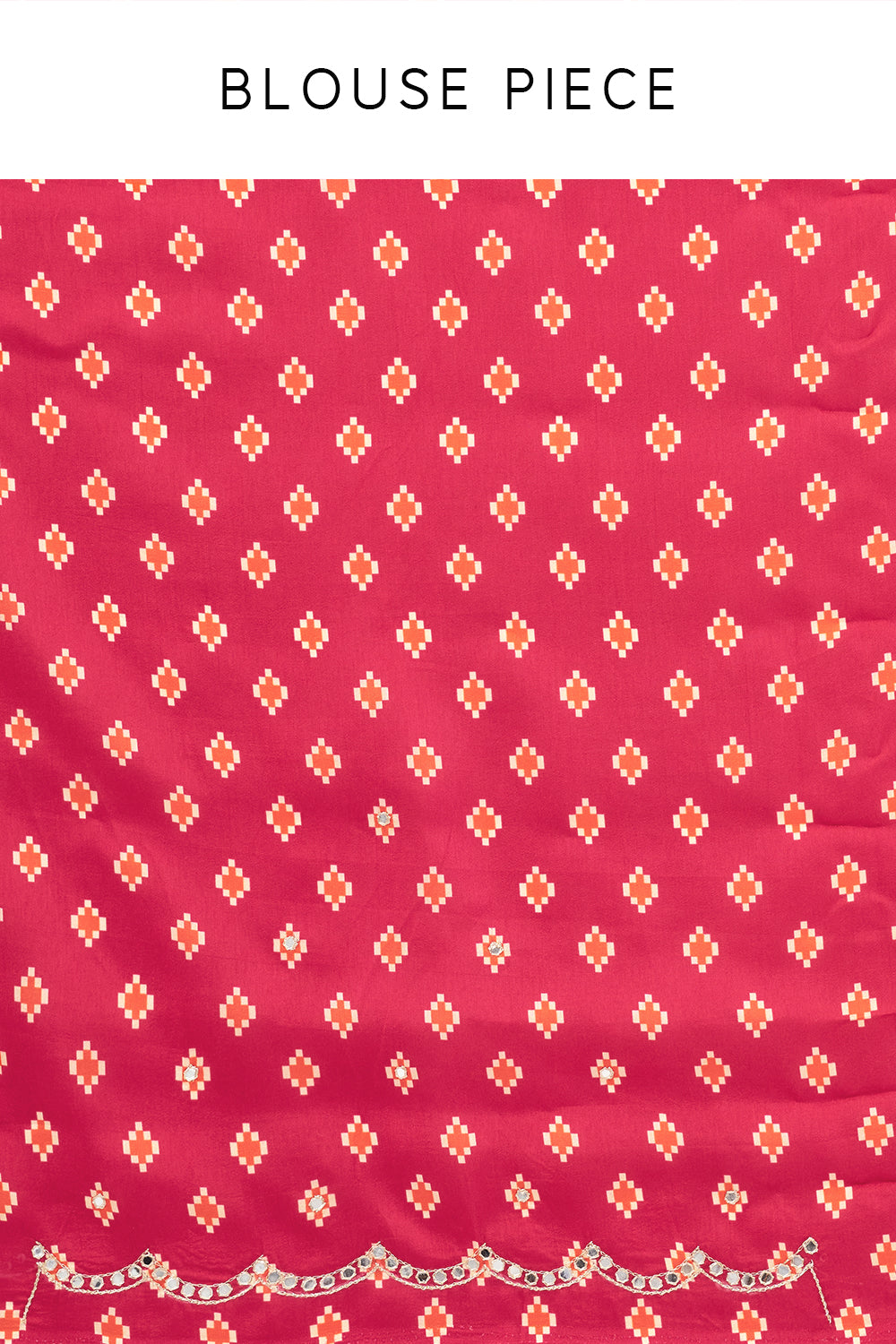 Rani Pink Printed Silk Saree with Mirror and Zari Work
