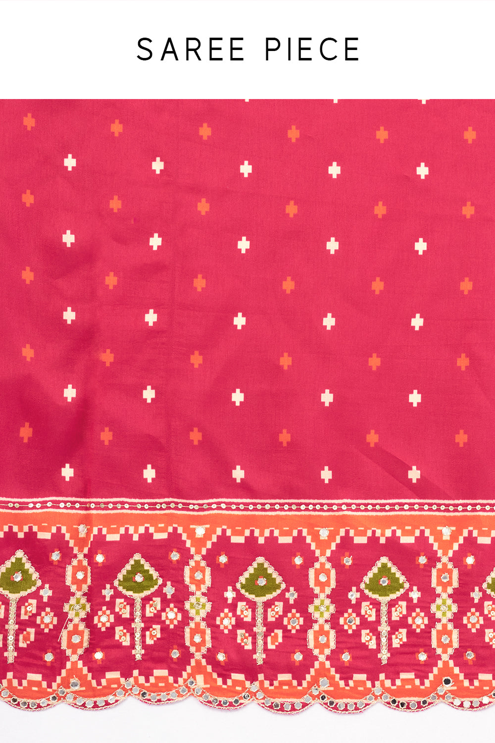 Rani Pink Printed Silk Saree with Mirror and Zari Work