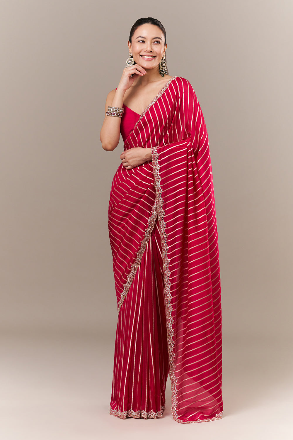 Rani Pink Silk Woven Saree with Mirror and Cutdana Work