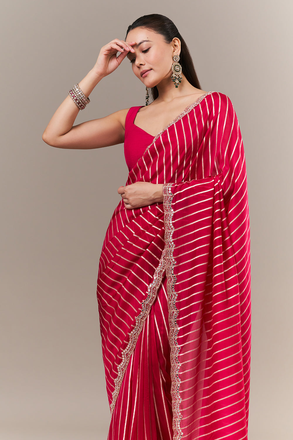 Rani Pink Silk Woven Saree with Mirror and Cutdana Work