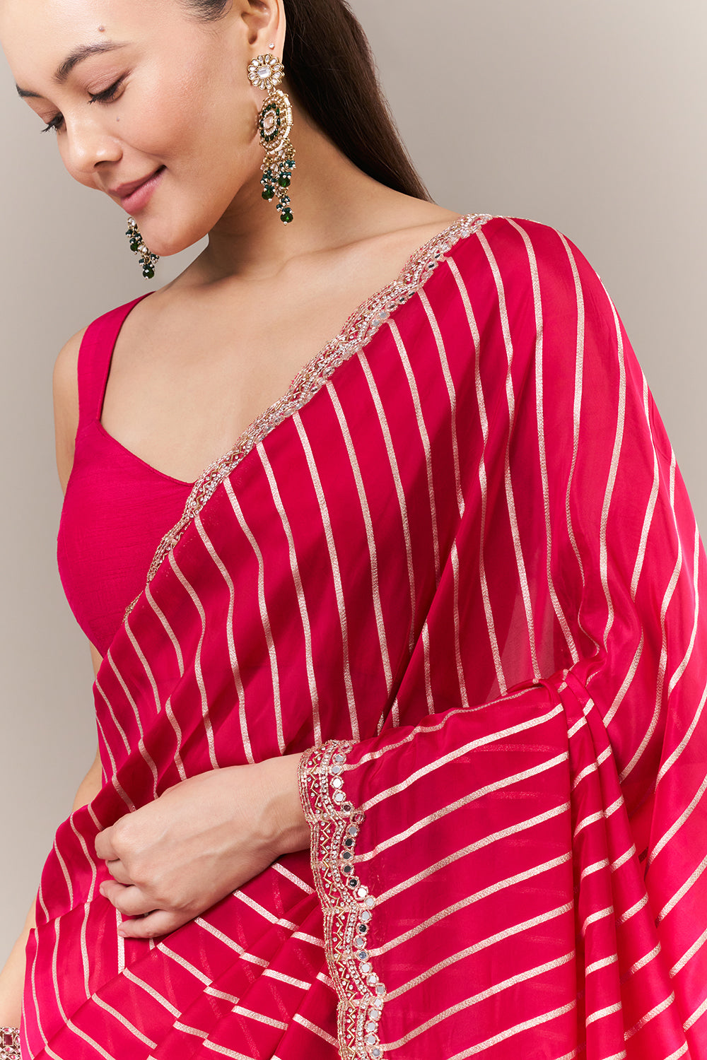 Rani Pink Silk Woven Saree with Mirror and Cutdana Work