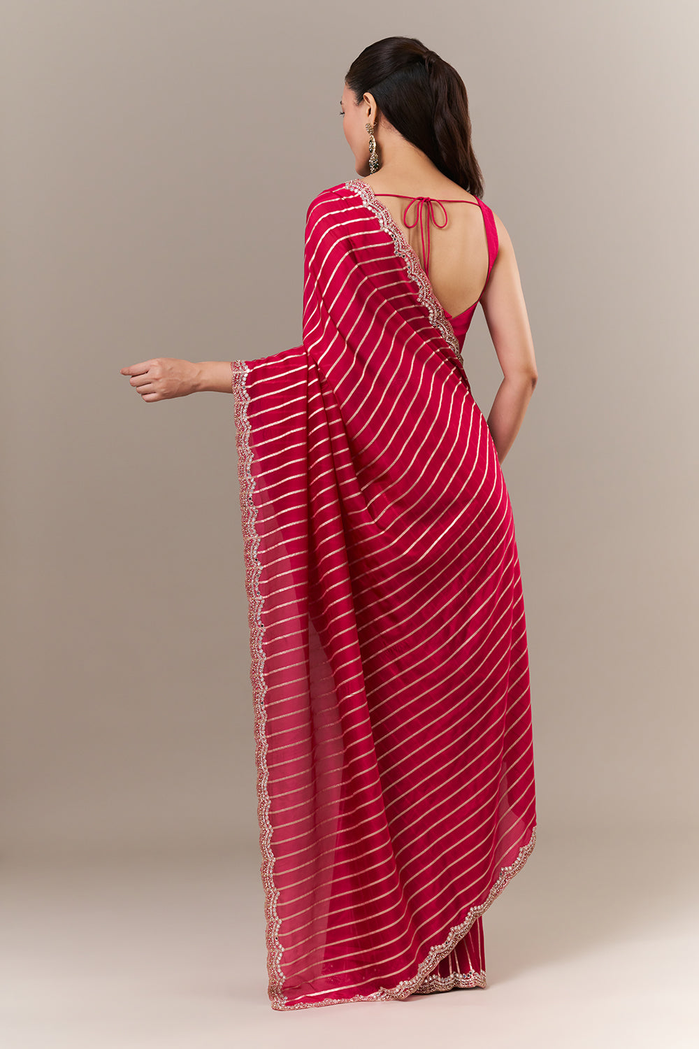 Rani Pink Silk Woven Saree with Mirror and Cutdana Work