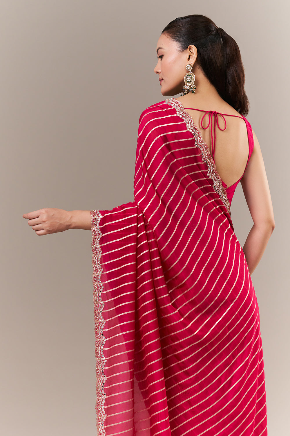 Rani Pink Silk Woven Saree with Mirror and Cutdana Work
