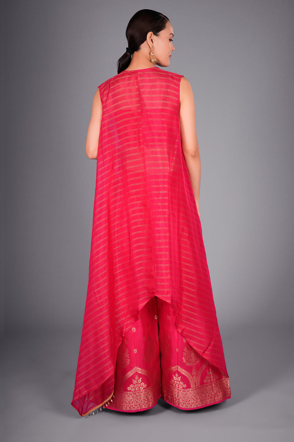 Rani Pink Suit with Embroidered Bustier and Leheriya Cape