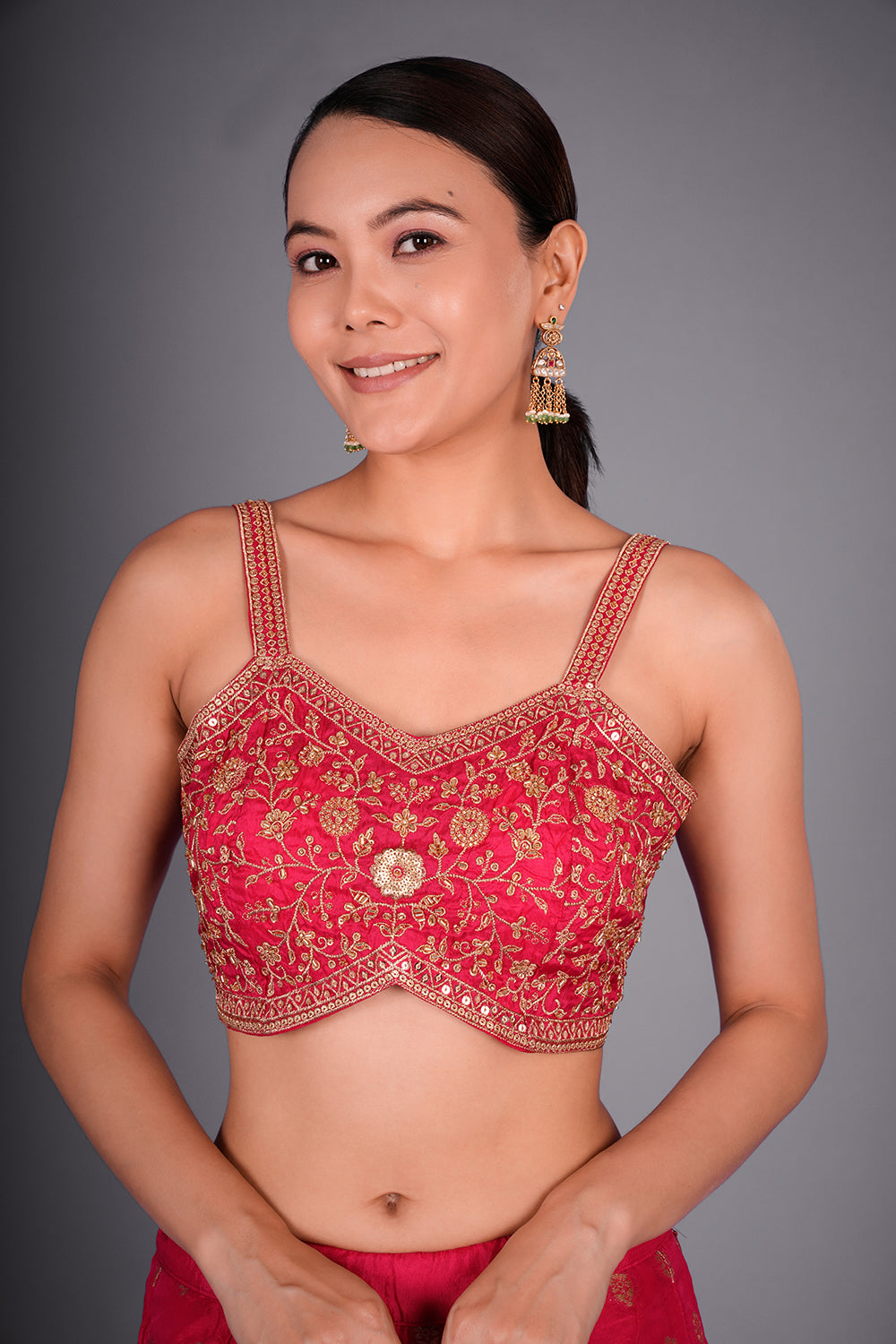 Rani Pink Suit with Embroidered Bustier and Leheriya Cape