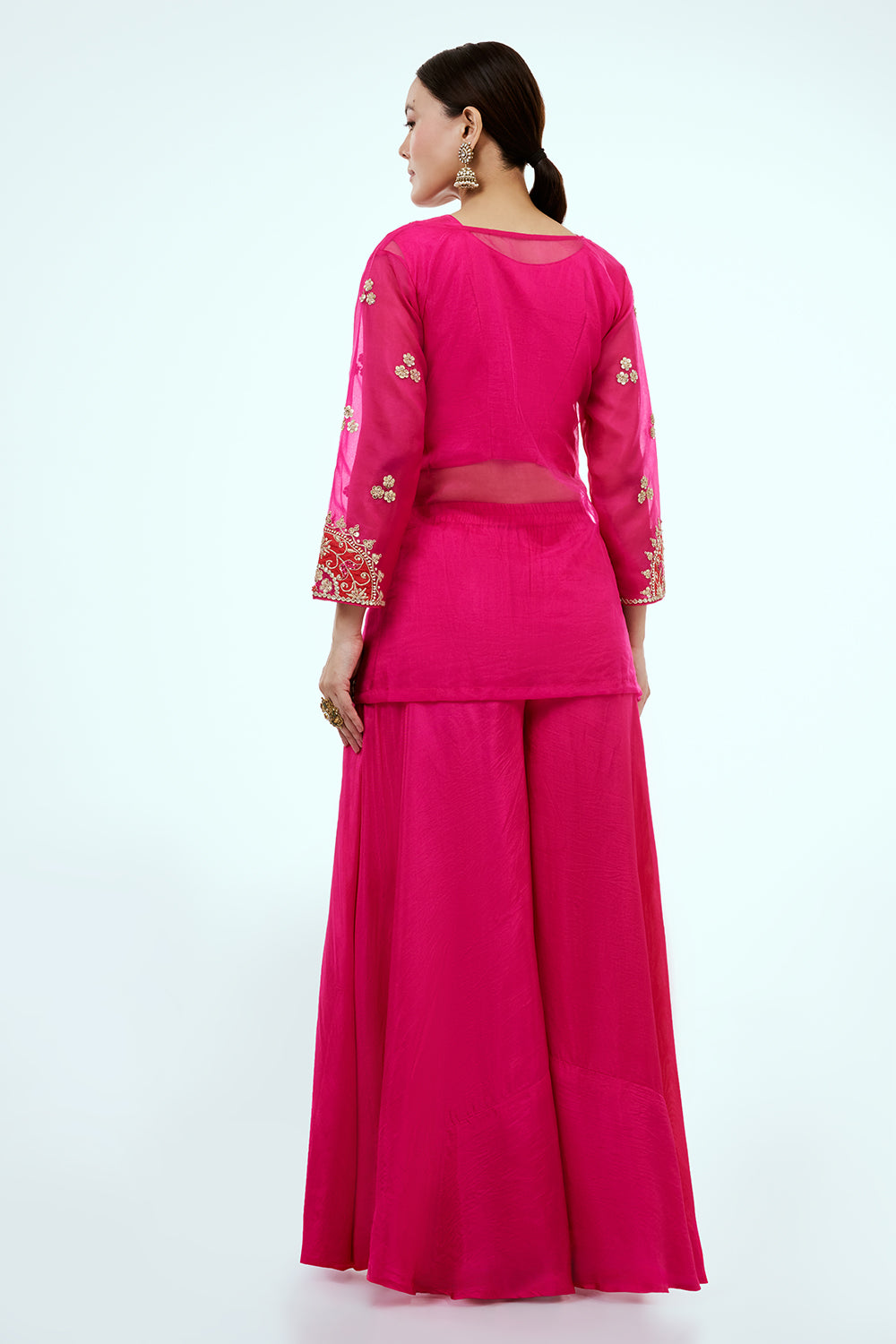 Rani Pink Organza Co-ord Set with Zardosi Work
