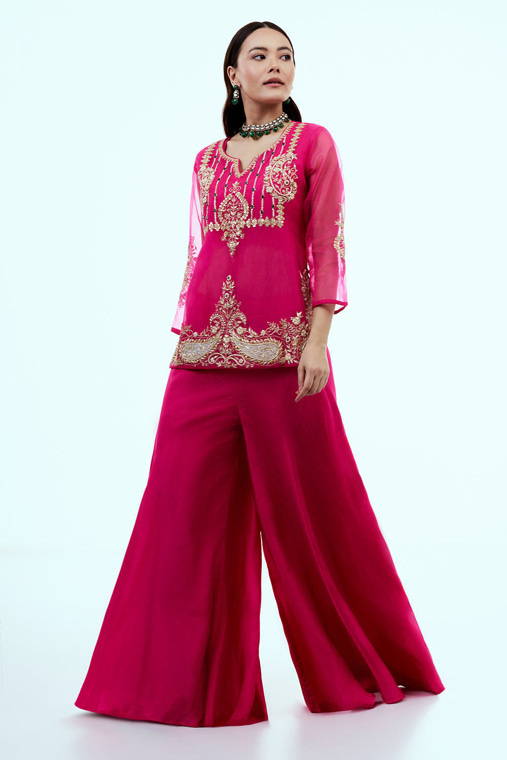 Rani Pink Uppada Silk Suit Set with Zardosi Work