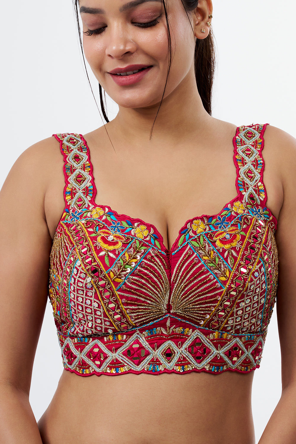 Rani Raw Silk Blouse with Mirror and Zardosi Work
