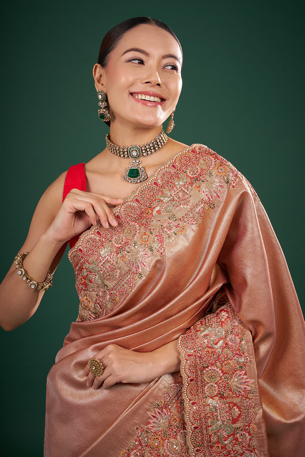 Red and Gold Pure Banarasi Saree with Zardozi Border and Unstitched Blouse