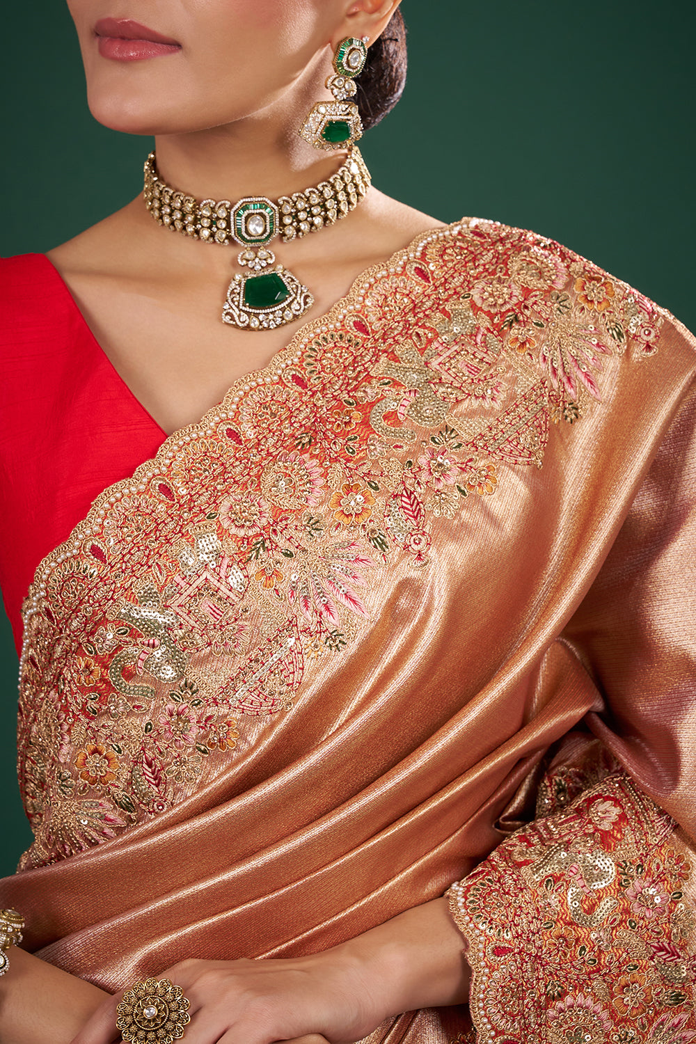 Red and Gold Pure Banarasi Saree with Zardozi Border and Unstitched Blouse