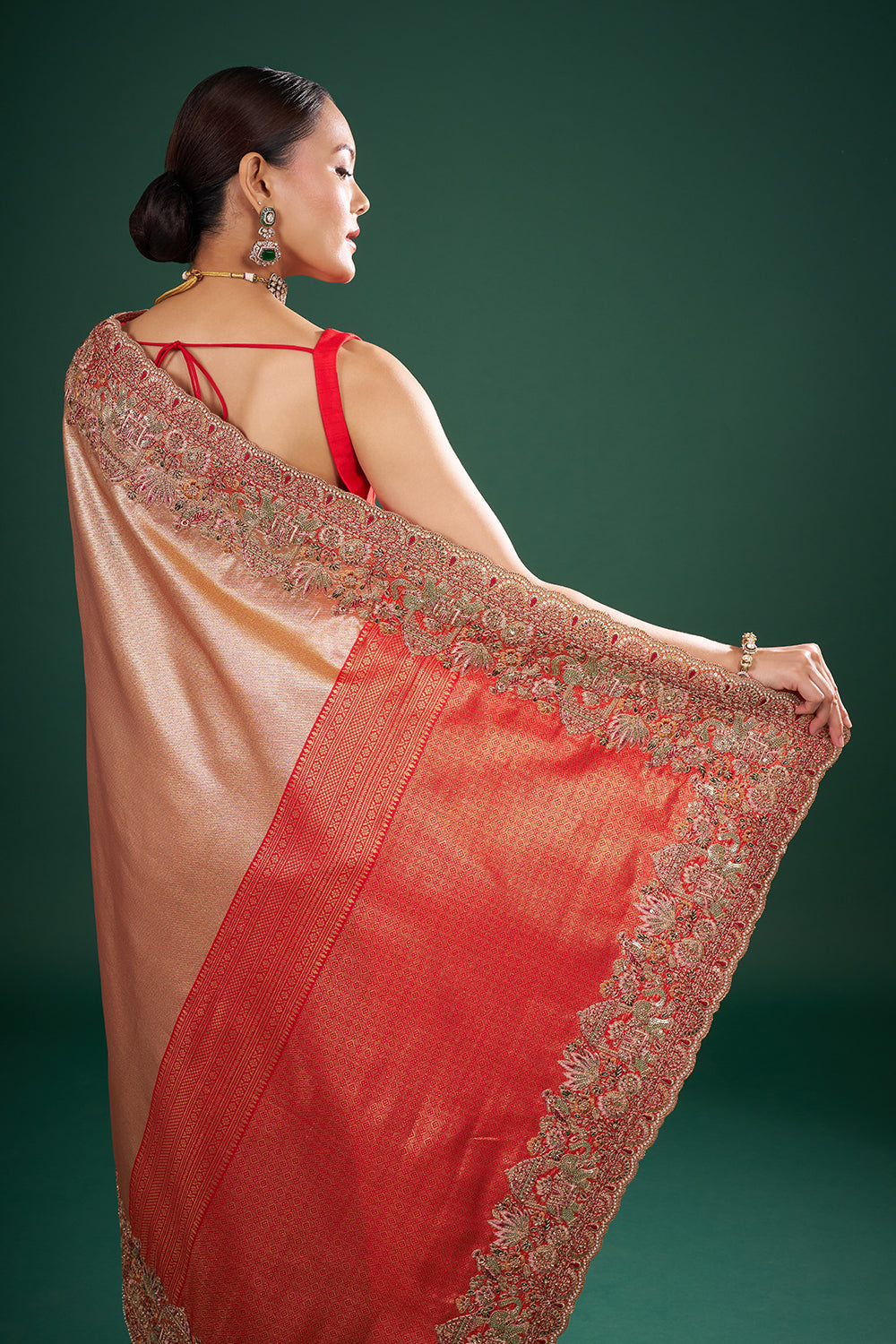 Red and Gold Pure Banarasi Saree with Zardozi Border and Unstitched Blouse