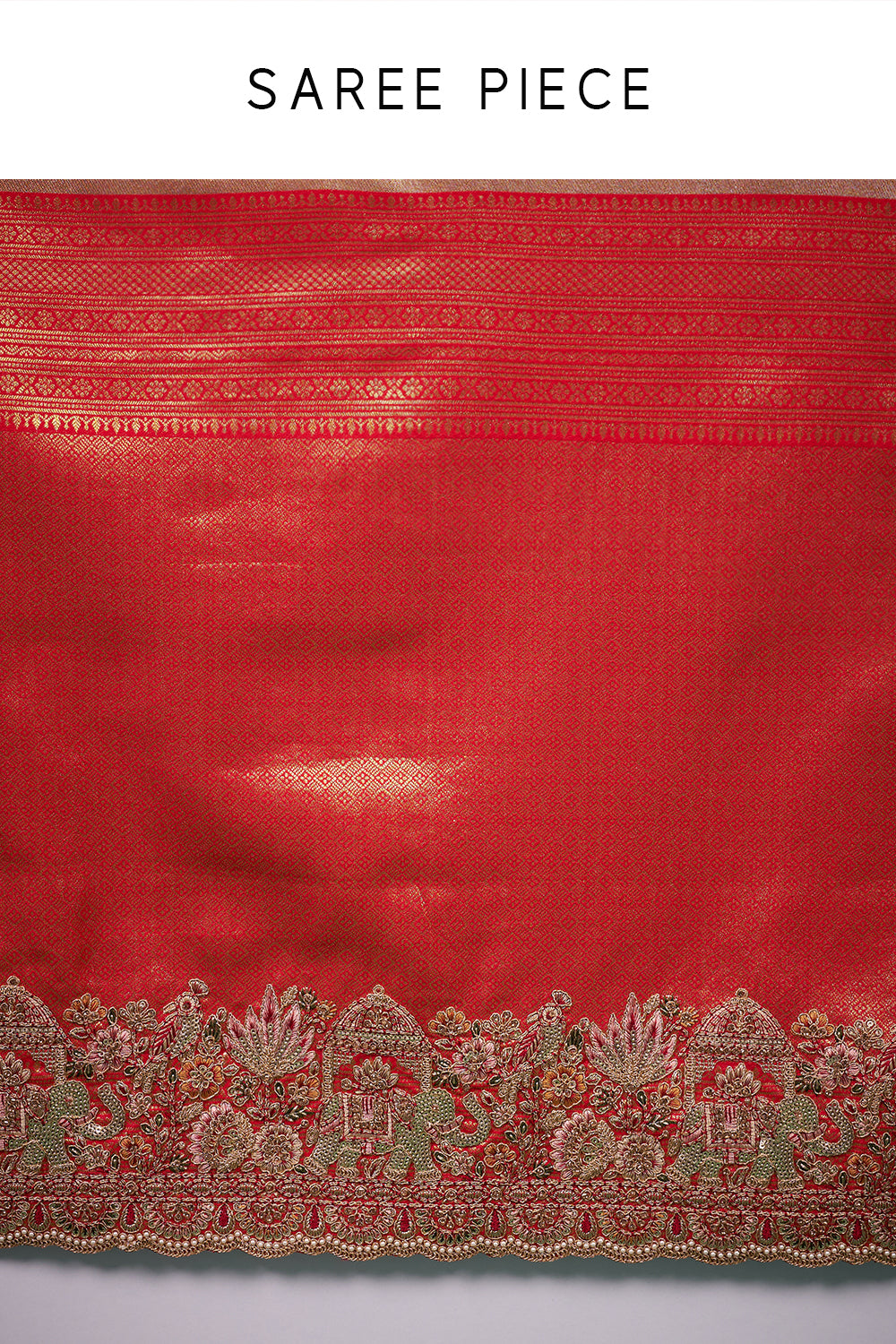Red and Gold Pure Banarasi Saree with Zardozi Border and Unstitched Blouse