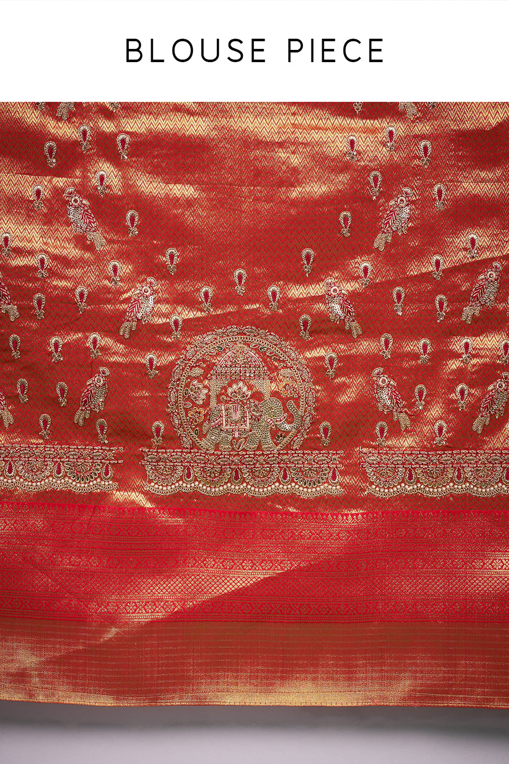 Red and Gold Pure Banarasi Saree with Zardozi Border and Unstitched Blouse